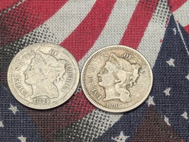 1865 & 1874 Three Cent Nickels (2 PCS)