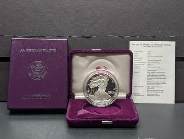 1987-S American Silver Eagle in OGP w/ COA, .999 Fine Silver One Troy Ounce