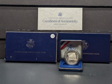 1987-S Constitution Silver Dollar in OGP w/ COA, 90% Silver