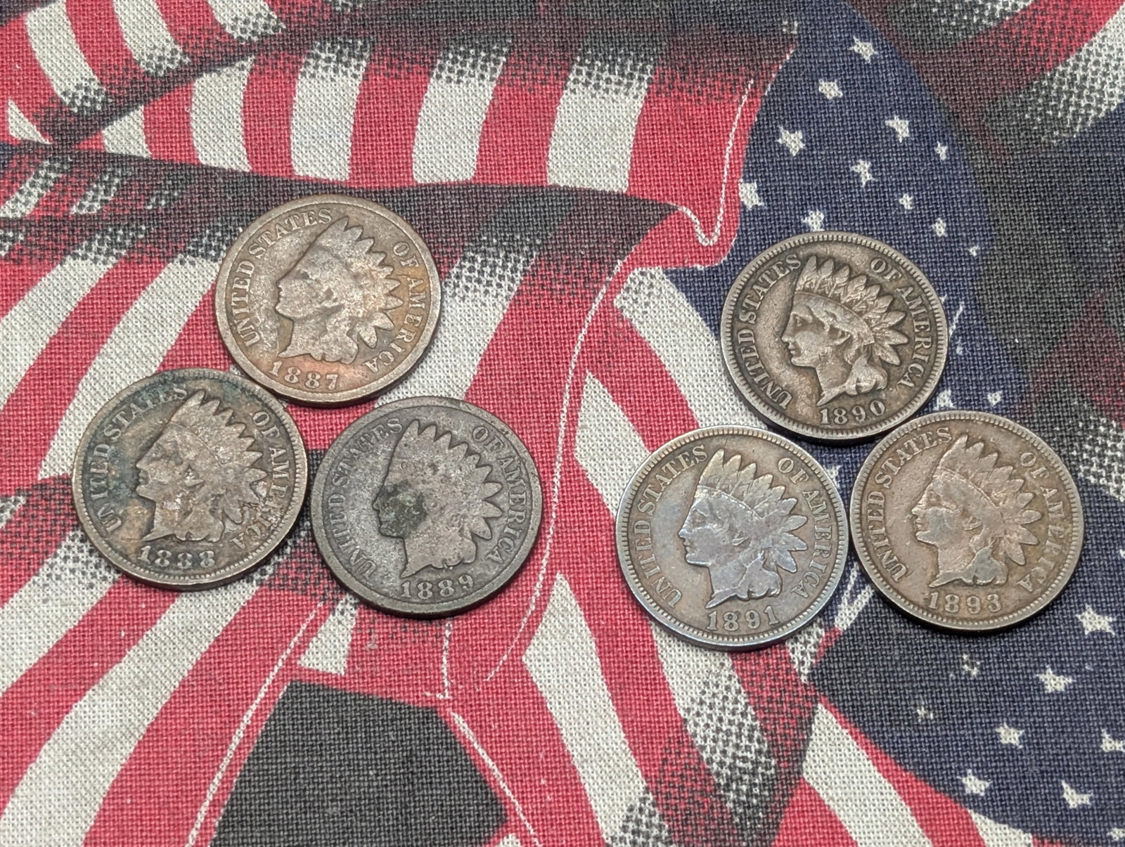 1887, 1888, 1889, 1890, 1891 & 1893 Indian Head Pennies -Better Pre-1900 Dates!: 1887, 1888, 1889, 1890, 1891 & 1893 Indian Head Pennies -Better Pre-1900 Dates!