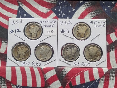 1917 P,D,S & 1918 P,D,S Silver Mercury Dimes - Complete Year Sets!