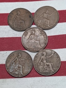 1921, 1931, 1936, 1937, & 1938 Great Britain Large Pennies