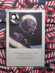 1965 Marshall Islands "1st Rendezvous In Space" Fifty Dollar Silver Proof Coin - .999 Pure Silver