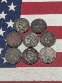 8 - Indian Head Cents. All With Full Liberty. Coins Are Dark.