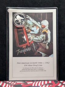 1962  Marshall Islands "1st American In Earth's Orbit" Fifty Dollar Silver Proof Coin - .999 Pure