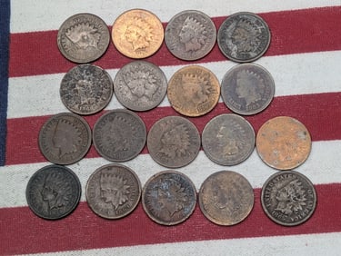 18 - Indian Head Cents Dated Pre-1880. Low Grade. No Key Dates.