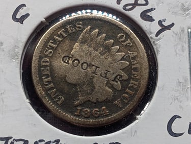 1864 - CN Indian Head Penny -Better Early Date! - Civil War Era! - Counter stamped!