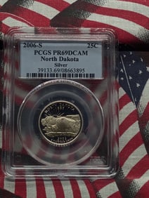 2006-S North Dakota Silver 25c. PCGS PR69DCAM. 90% Silver