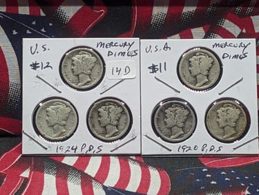 1920 P,D,S & 1924 P,D,S Silver Mercury Dimes - Complete Year Sets!