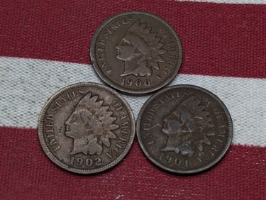 1900, 1901, & 1902 Indian Head Cents