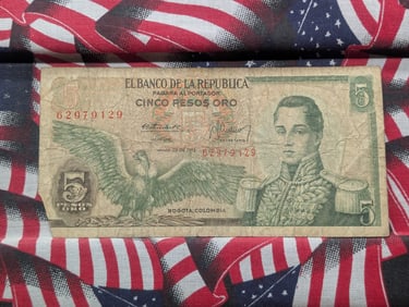 1978 Columbia 5 Peso Bank Note. Tough