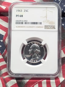 1963 90% Silver Washington Quarter PF 68 By NGC