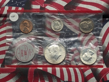 1964-D Uncirculated Mint Set with Three 90% Silver Coins, No Envelope