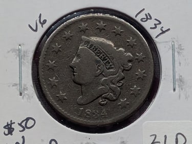 1834 Matron Head Large Cent - 191 Years Old! - Lower Mintage!