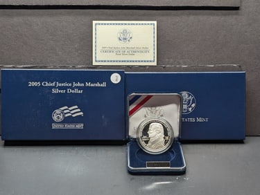 2005-P Chief Justice John Marshall Silver Dollar, in OGP w/ COA, 90% Silver