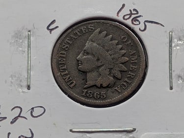 1865 - Bronze Indian Head Penny -Better Early Date! - Civil War Era!