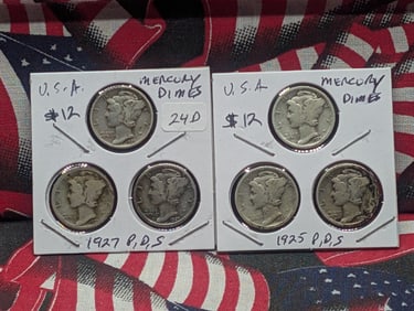 1925 P,D,S & 1927 P,D,S Silver Mercury Dimes - Complete Year Sets!