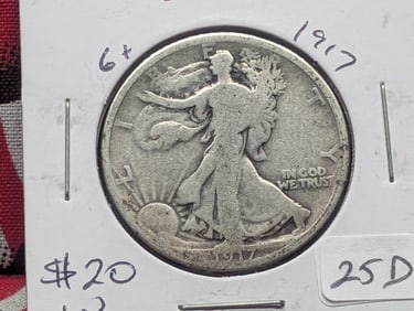1917 Silver Walking Liberty Half Dollar - Better Teen Date!