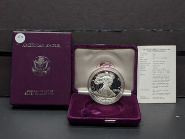 1986-S American Silver Eagle in OGP w/ COA, .999 Fine Silver One Troy Ounce