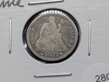 1874 Silver Seated Liberty 10c.