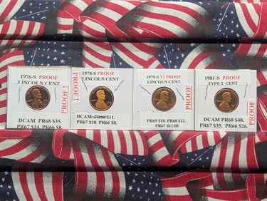 1976-S, 1978-S, 1979-S Type 1, & 1981-S Lincoln Memorial Proof Cents