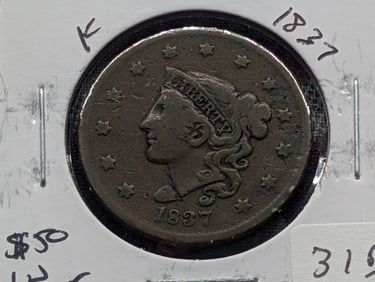 1837 Matron Head (Modified) Large Cent - 188 Years Old! - Better Date!