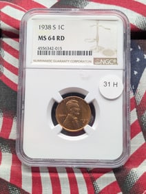 1938-S Lincoln Cent. NGC MS 64 RD.