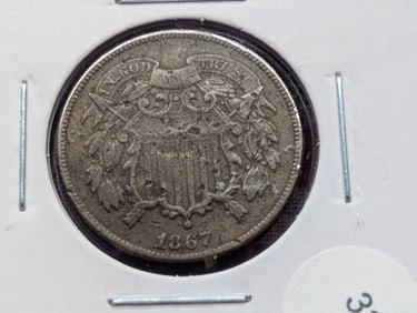 1867 US 2 Cent Piece. Tough Type. High Grade