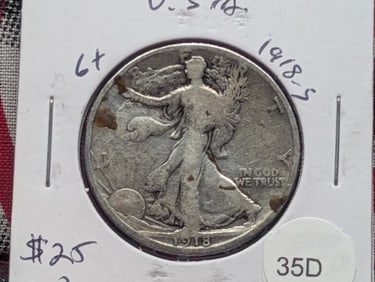 1918-S Silver Walking Liberty Half Dollar - Better Teen Date!