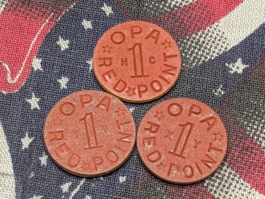 Three WWII Food Ration Tokens, OPA Red Point