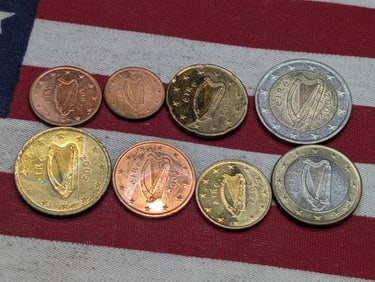 2002 Ireland One, Two, Five, Ten, Twenty, & Fifty Euro Cents & One & Two Euro Coins