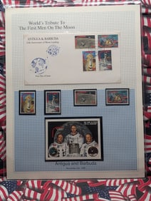 Worlds Tribute to The First Men On The Moon Antigua & Barbuda Stamp Set In Sleeve