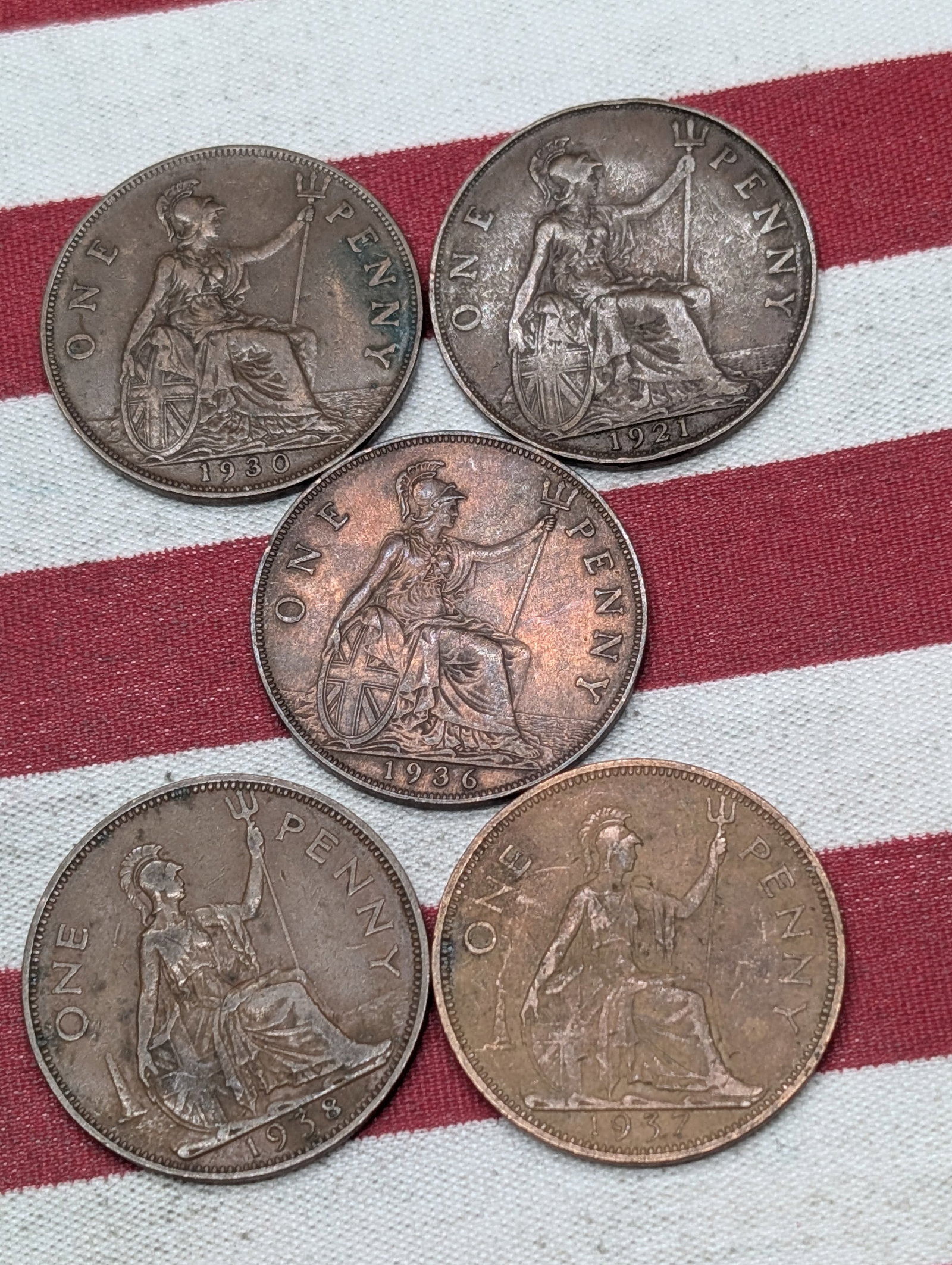 1921, 1930, 1936, 1937, & 1938 Great Britain Large Pennies: 1921, 1930, 1936, 1937, & 1938 Great Britain Large Pennies