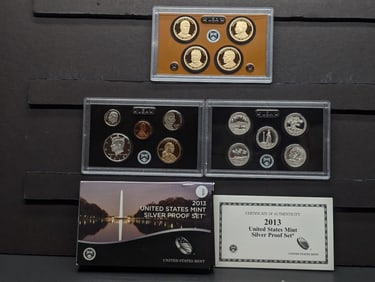 2013-S US Silver Proof Set w/COA in OGP, Contains (7) 90% Silver Coins, ATB Quarters, Presidential
