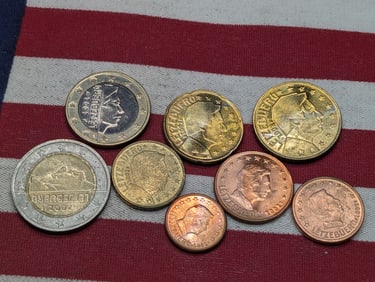 2002 Luxembourg One, Two, Five, Ten, Twenty, & Fifty Euro Cents & One & Two Euro Coins