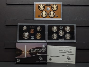 2015-S US Silver Proof Set w/COA in OGP, Contains (7) 90% Silver Coins, ATB Quarters, Presidential
