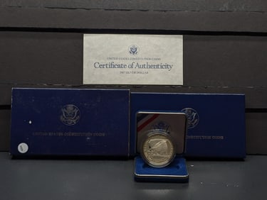 1987-S Constitution Silver Dollar in OGP w/ COA, 90 % Silver