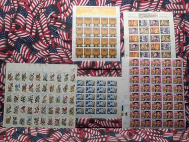 Folder of Five Complete Sheets of U.S. Stamps