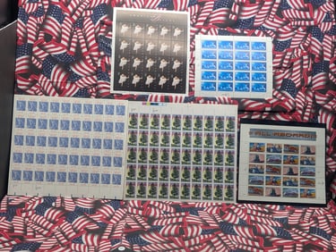 Folder of Five Complete Sheets of U.S. Stamps
