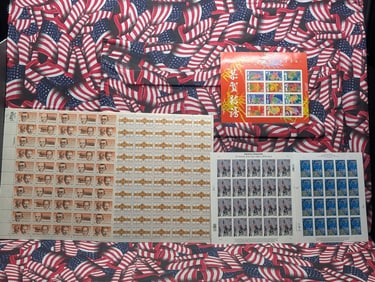 Folder of Five Complete Sheets of U.S. Stamps