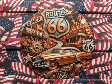 Route 66, Metal Sign, 7.75x7.75 Inches-Dinner Plate Size, Perfect For Man Cave, Garage, etc., Holes