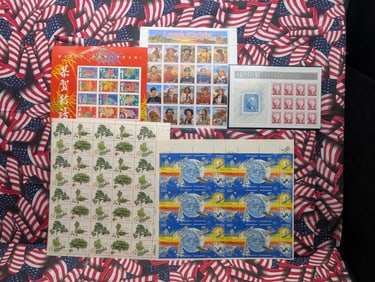 Folder of Five Complete Sheets of U.S. Stamps
