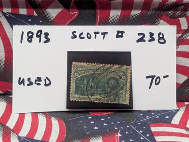 1893 Columbus Discovers America 15 Cent Stamp, Scott # 238, Used