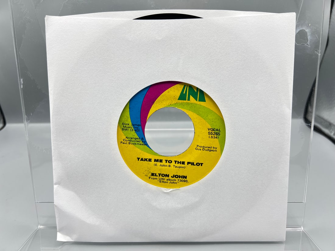 1970 Elton John Take Me To The Pilot/Your Song 45 RPM Record - 55265: 1970 Elton John Take Me To The Pilot/Your Song 45 RPM Record - 55265 - Records untested by auction house for play quality. All items are sold as is.