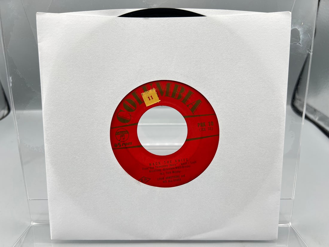 1955 Louis Armstrong And His All-Stars Mack The Knife/Back O'Town Blues 45 RPM Record - PRX 10: 1955 Louis Armstrong And His All-Stars Mack The Knife/Back O'Town Blues 45 RPM Record - PRX 10 - Records untested by auction house for play quality. All items are sold as is.
