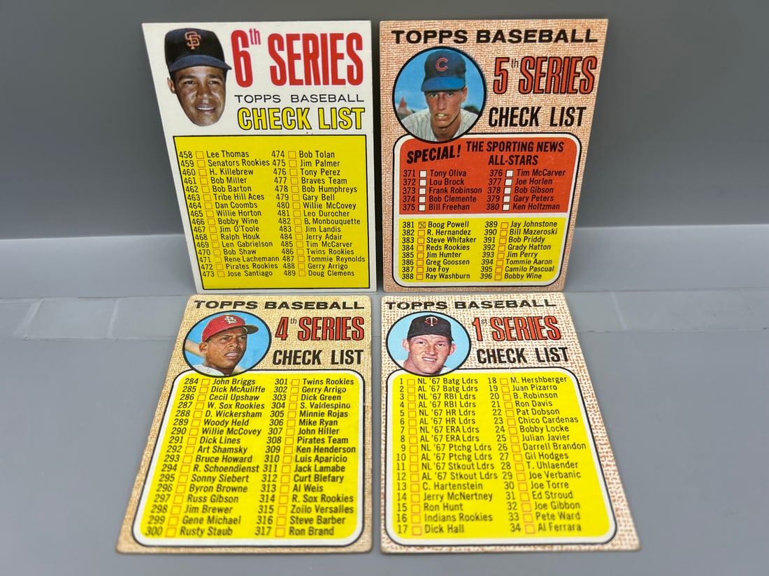 Lot of (4) 1960s Topps Baseball Checklist Cards - Varying Conditions (1 of 2)