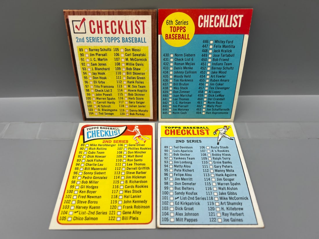 Lot of (4) 1960s Topps Baseball Checklist Cards - Varying Conditions (1 of 2)