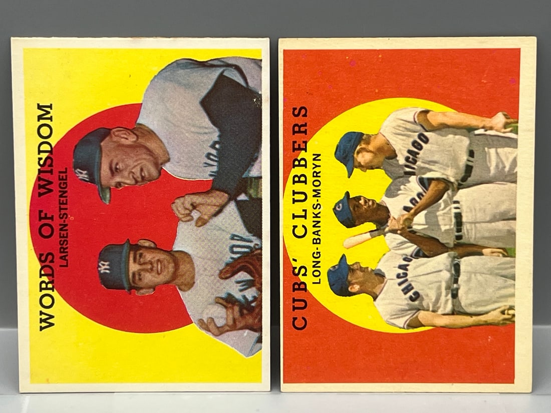 1959 Topps Words of Wisdom Larsen/Stengel #383 & Cubs Clubbers Long/Banks/Moryn #147: 1959 Topps Words of Wisdom Larsen/Stengel #383 & Cubs Clubbers Long/Banks/Moryn #147