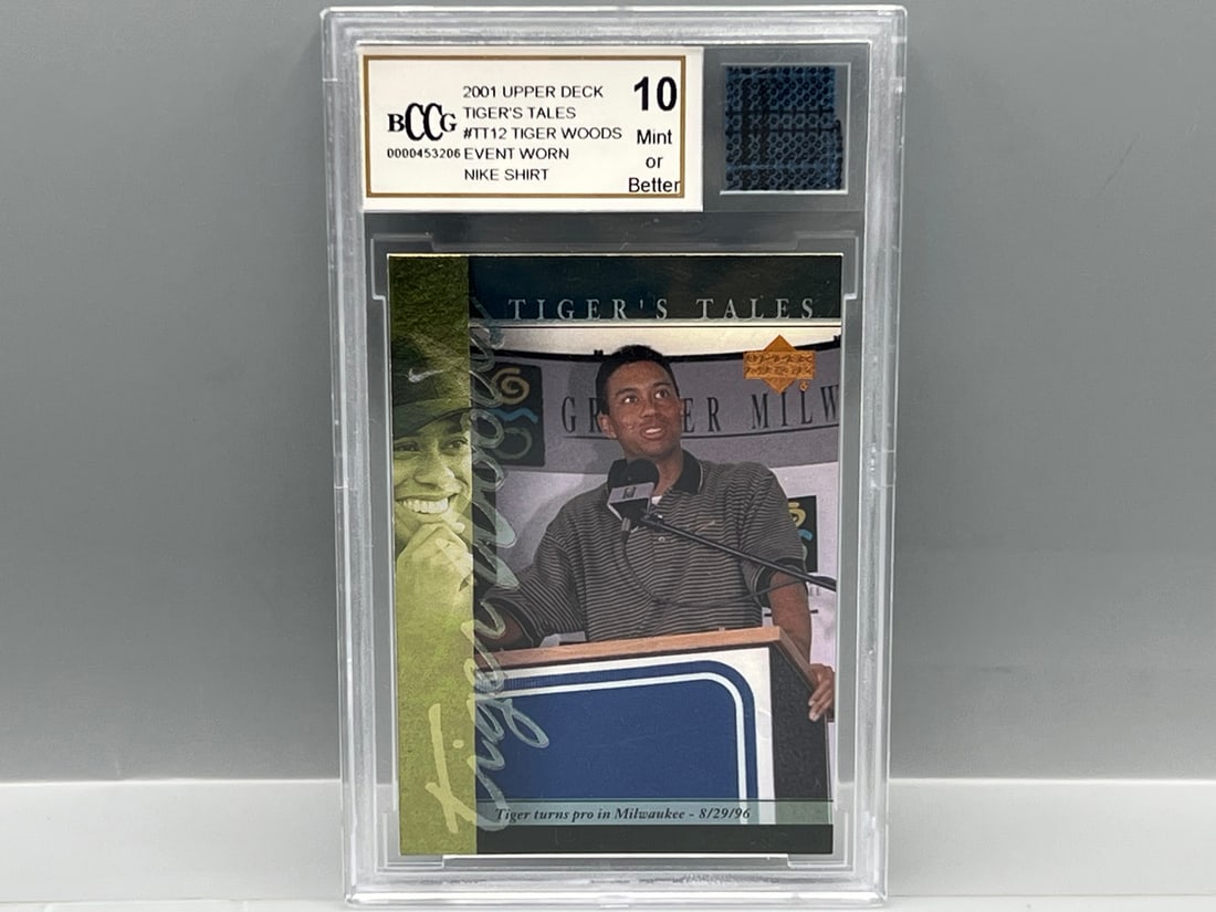 2001 Upper Deck Tiger Woods Tiger Tales RC Insert #TT12 BCCG Mint Or Better 10 W/ Event Worn Nike (1 of 2)