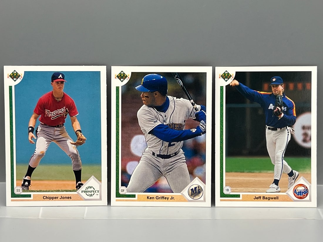 1991 Upper Deck Chipper Jones RC #55, Ken Griffey Jr. #555, & Jeff Bagwell RC #755 (1 of 2)